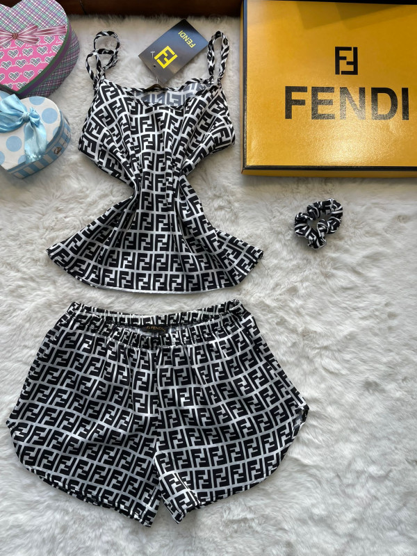 Чорний комплект майка з шортами Fendi
