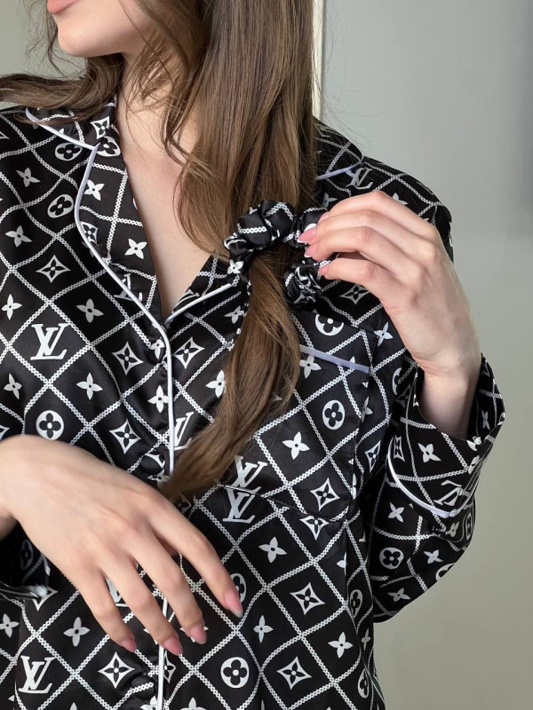 Чорний комплект сорочка з штанами  Louis Vuitton